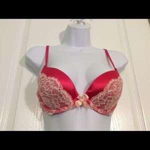 NWOT VS Pink Satin Lace Crystal Push Up Bra 34B